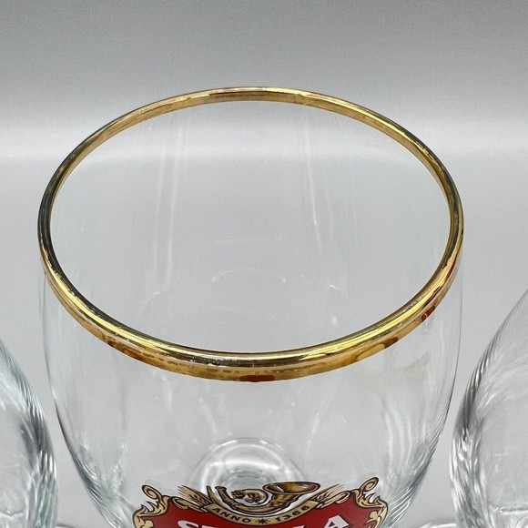 Stella Artois Chalice Beer Glasses Gold Rim 33cl  Set of 3 Barware Man Cave EUC - Picture 6 of 10